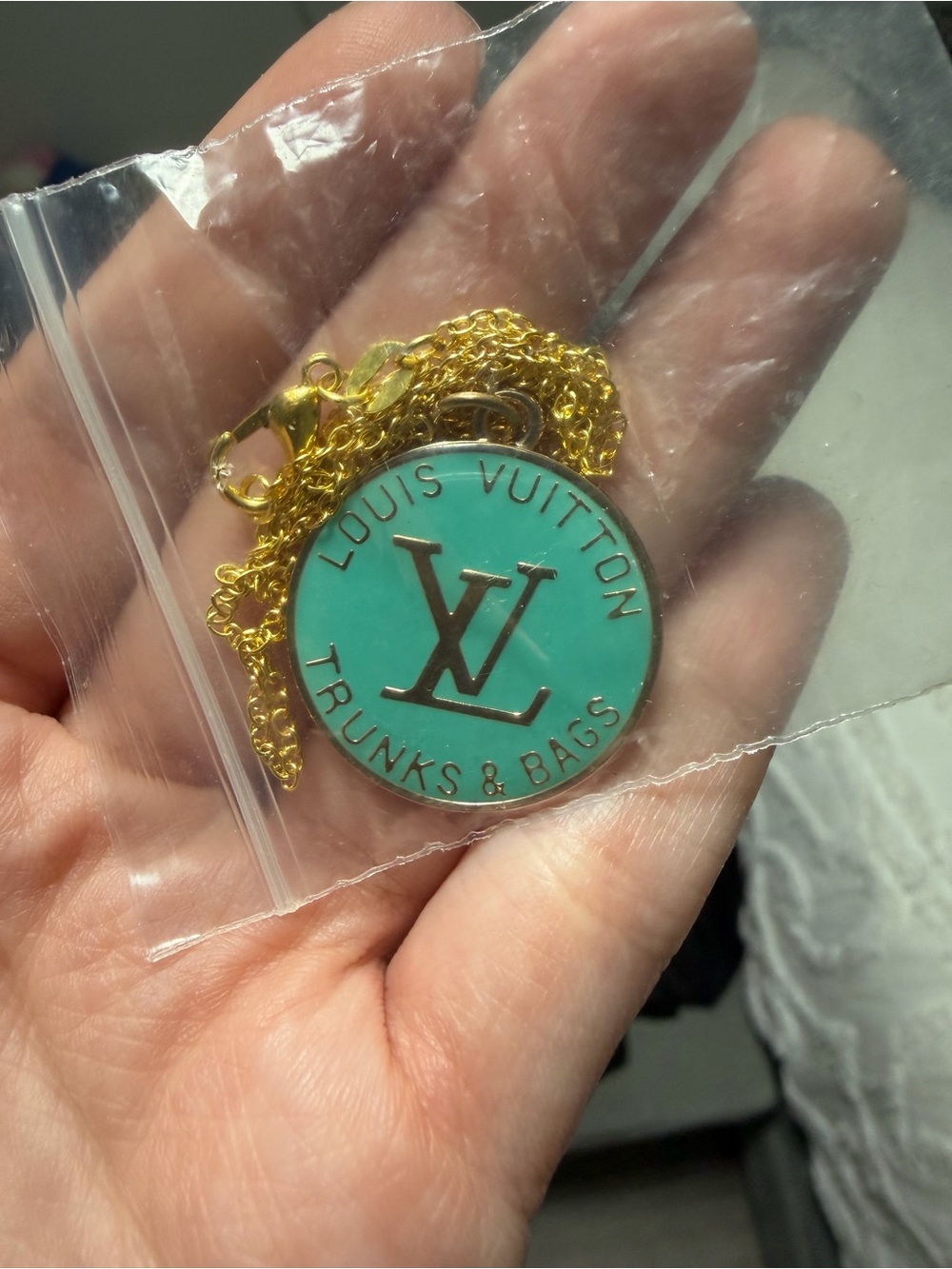 LV Turquoise Enamel Pendant Necklace - Gold Chain